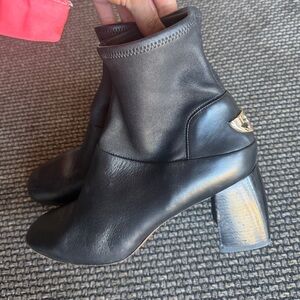 Tory Burch Black Ankle Booties with Silver Heel